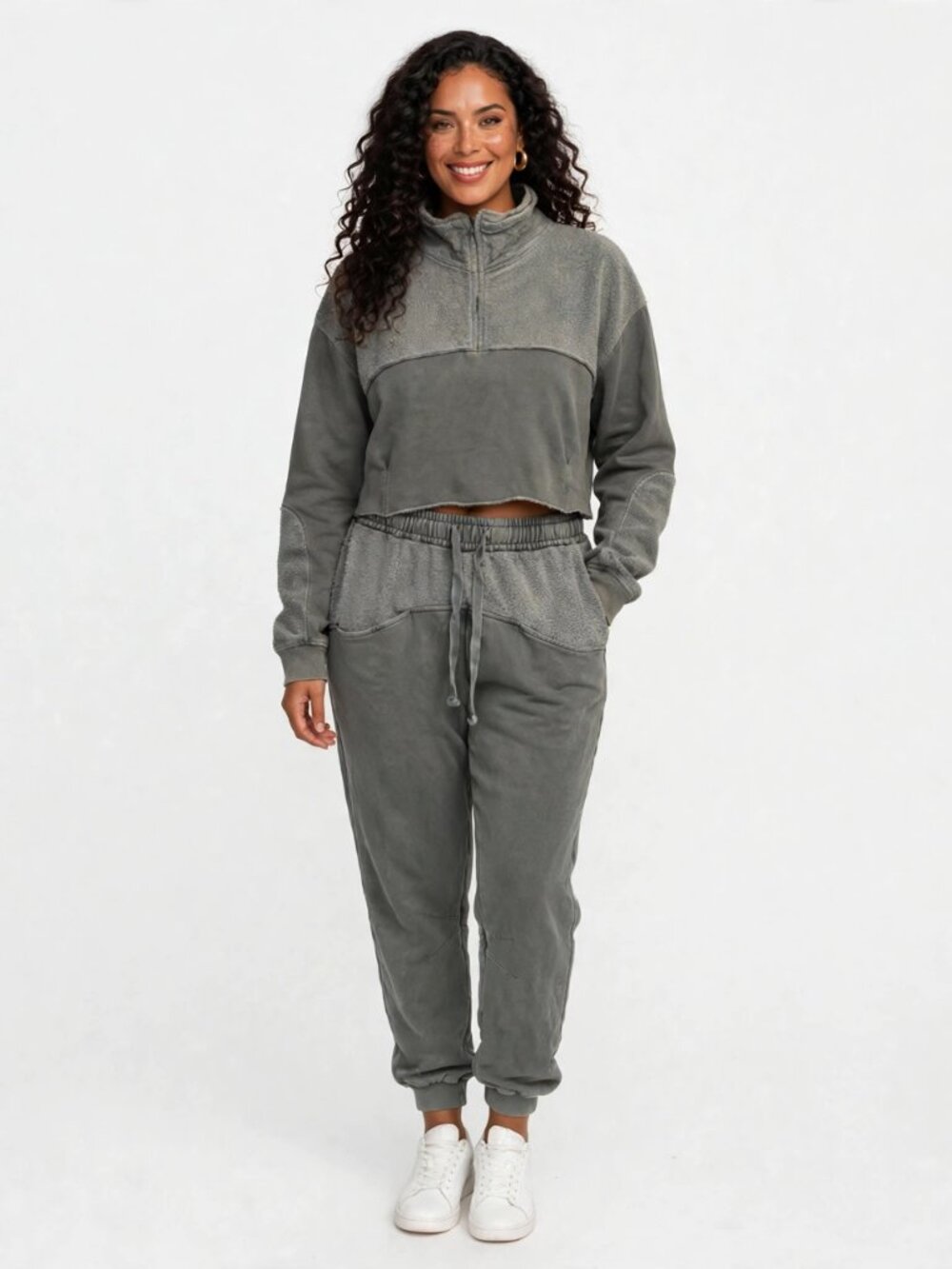 Urban Outfitters Gray Quarter-Zip Crop & Joggers Set M